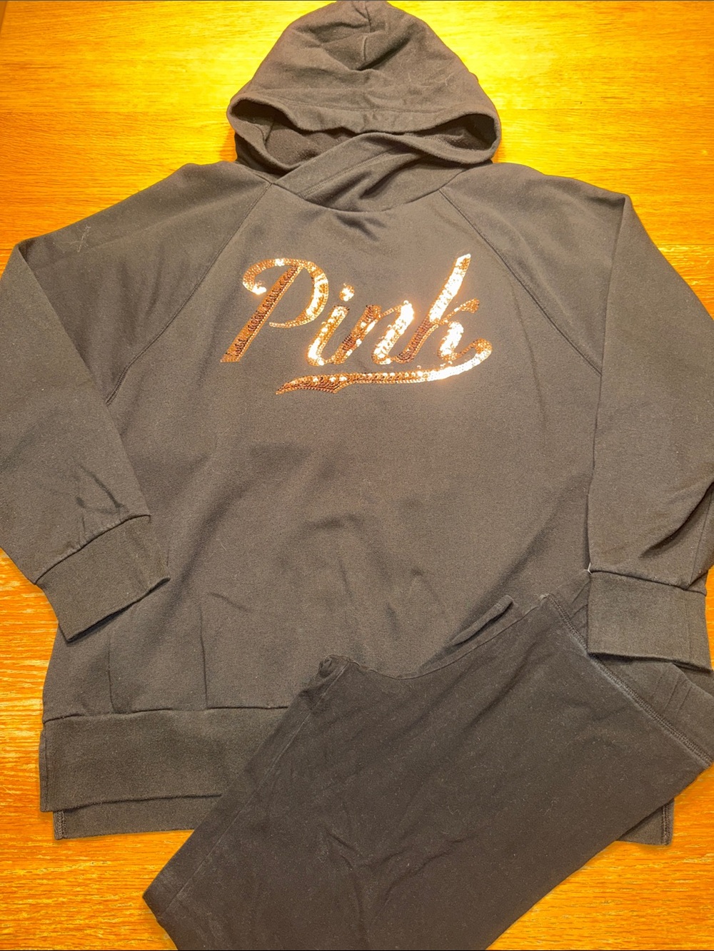 PINK Victoria's Secret Black Hoodie with Metallic Logo